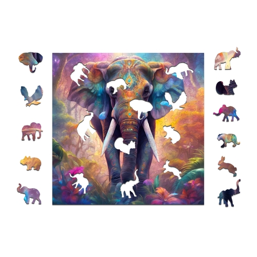 Puzzle Drewniane 25 x 25 cm SŁOŃ 145 Elementów Układanka Drewniana